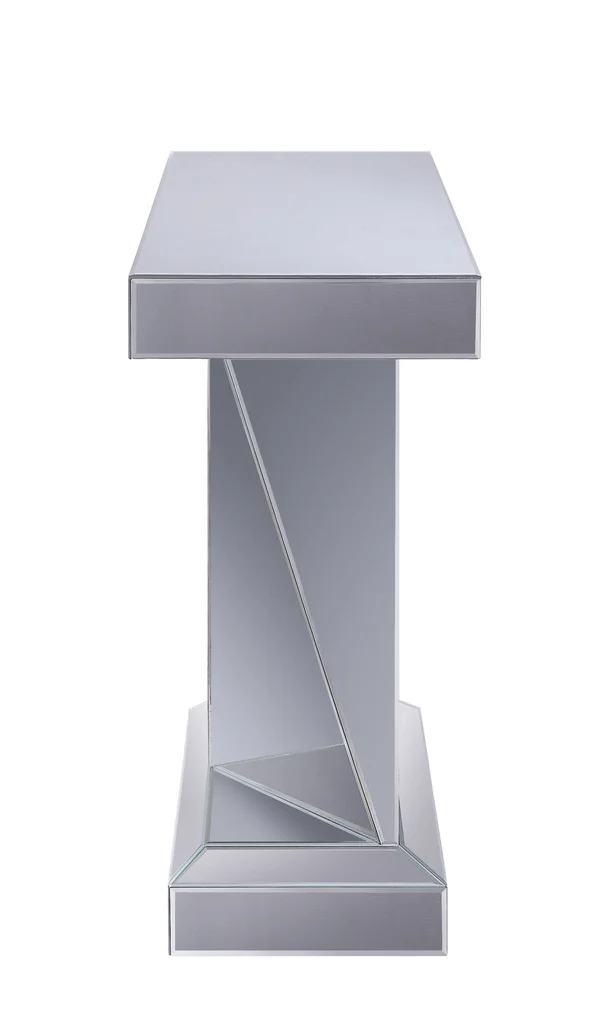 Benzara Wood and Mirror Console Table with Faux Crystals Inlay - Clear