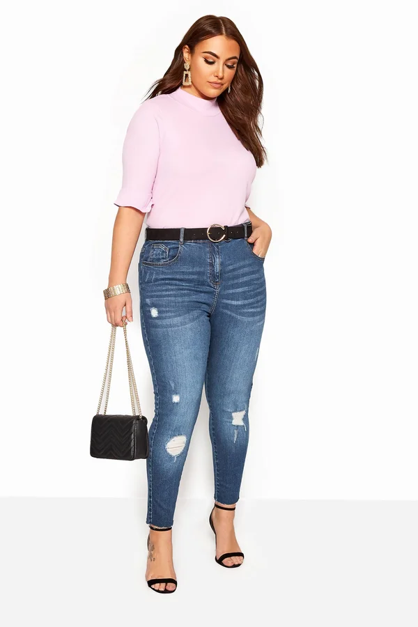Yours Distressed Skinny Jeans in Mid Auth Blue
