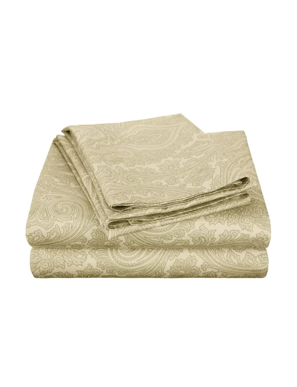 Superior Cotton Rich 600 Thread Count Italian Paisley Sheet Set Full-Sage