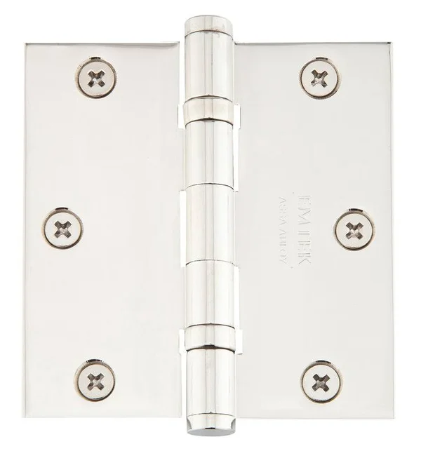 Emtek 96413PVD 3.5x22 x 3.5x22 Solid Brass Square Corner Ball Bearing Mortise Hinge - Pair - Lifetime Polished Brass