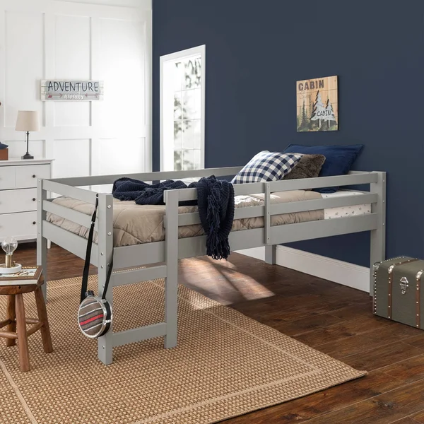 Twin Indy Solid Wood Low Loft Bed Gray - Saracina Home