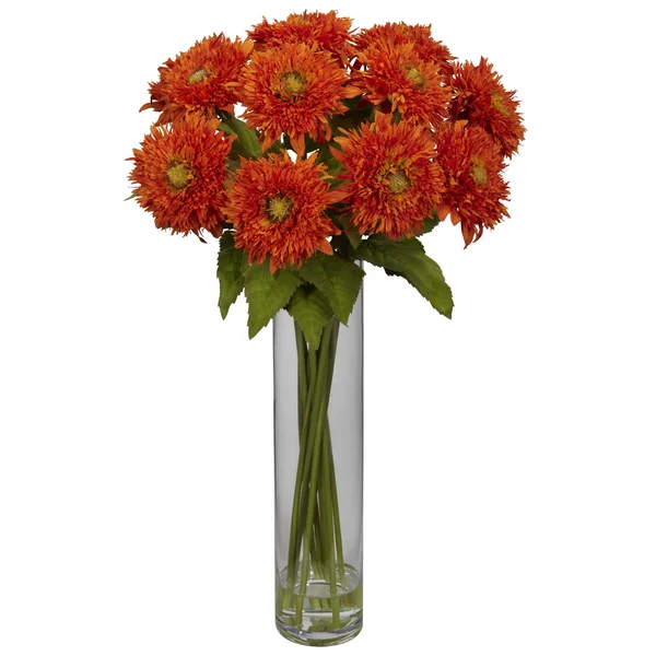 Nearly Natural Sunflower with Cylinder Silk Flower Arrangement White