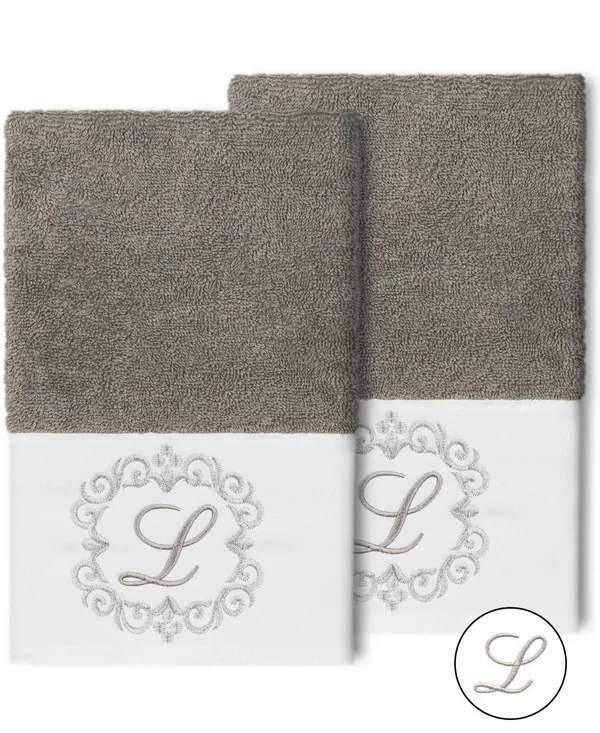 Linum Home Monica 2 Piece Embellished Hand Towel Set - Gray-L