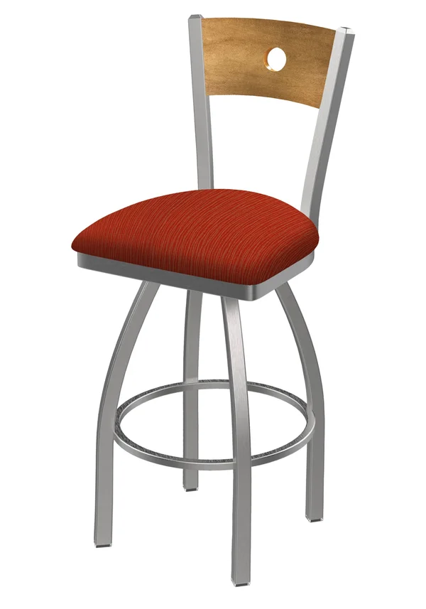 830 Voltaire 25 inch Swivel Counter Stool with Stainless Finish, Medium BACK, and Graph Poppy Seat