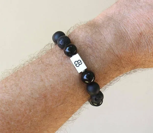 Onyx, Lava Stone, and Obsidian Bracelet, Men's Black Bracelet, Black Onyx Bracelet, Lava Stone Bracelet, Black and Silver Bracel