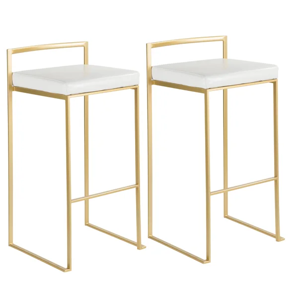 LumiSource Fuji Barstool - Set of 2 - Gold - White
