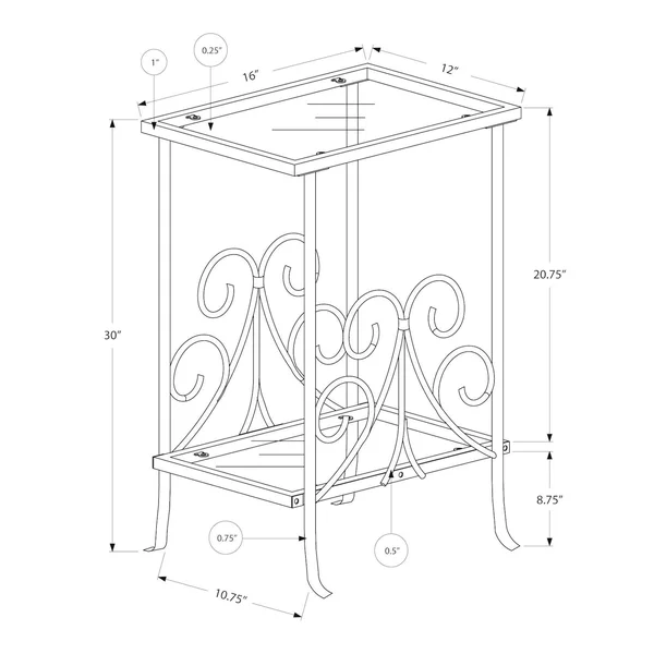 Monarch Accent Table - 30x22H - White Metal with Tempered Glass