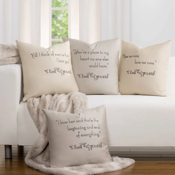 All I Think of Ever Is I Love You Embroidered Cotton Throw Pillow F. Scott Fitzgerald Color: Oat