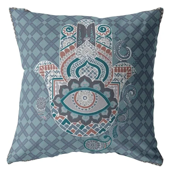 Hamsa Broadcloth Zippered Pillow Muted Blue 26x22x26x22