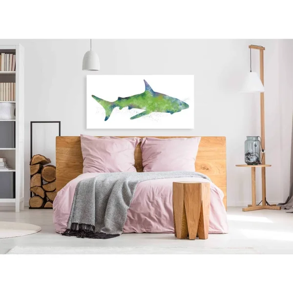 'Watercolor Shark II' by Linda Woods - Canvas Wall Art 60 x 30