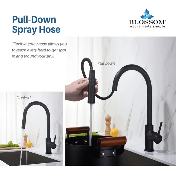 Lead Free Solid Brass Single Handle Pull Out Kitchen Faucet with Magnetic Docking - Brush Nickel w/ Soap Dispenser