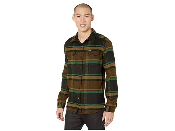 Columbia Men's Deschutes River Heavyweight Flannel, Olive Green Oversized CHECK, Medium