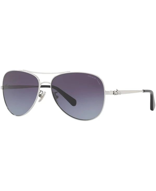 Coach Women's Polarized HC7074-90018J-59 Aviator Sunglasses, Silver/Purple