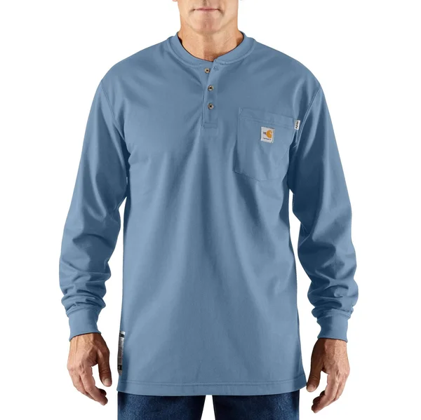 Carhartt Men's Flame-Resistant Force Cotton Long Sleeve Henley (2XL Medium Blue)