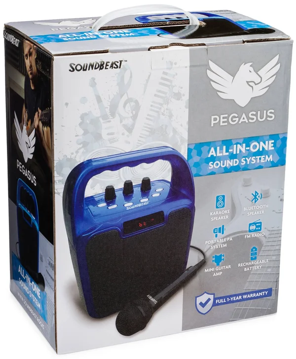 Soundbeast Pegasus Karaoke Machine & Portable PA Speaker System for Kids & Adults - with Microphone & Bluetooth (Blu