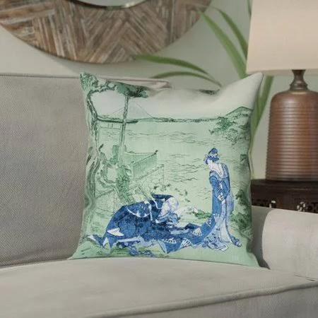 Enya 14x22 Japanese Courtesan Pillow Cover Bloomsbury Market Color: Blue/Green - Size: 26x22 x 26x22