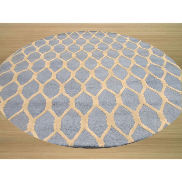 EORC VC1001BL Hand Tufted Wool Chain-Link Rug - 7&9 x 9&9, Blue