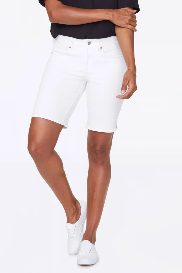Petite Women's Nydj Ella Side Slit Denim Shorts - 6p, Optic White