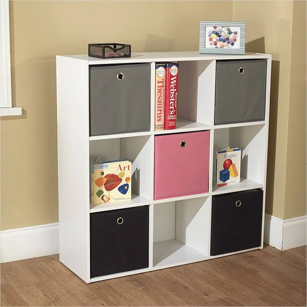 Target Marketing Systems Utility Collection Contemporary Bin Bookcase with Five Storage Bins and Four Cubbies - Designed for