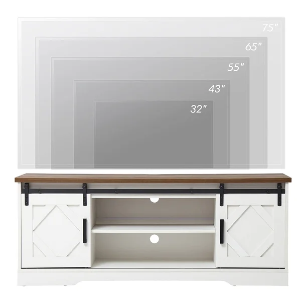 Wampat Farmhouse Sliding Barn Door TV Stand White 59x22