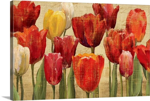 Tulip Fantasy on Cream - Canvas Wall Art, 36x24, Great Big Canvas