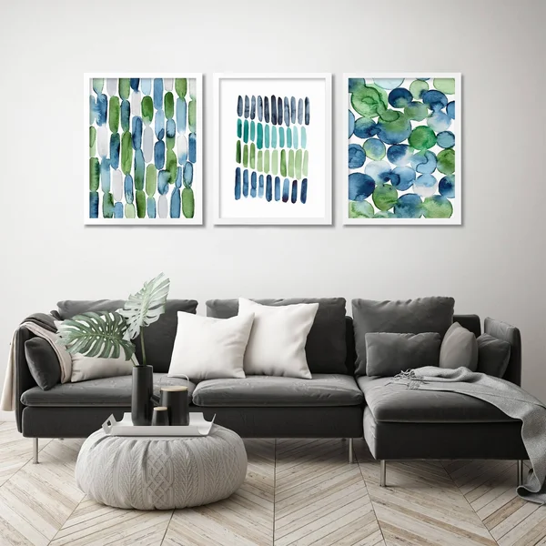 Americanflat Triptych Wall Art Beach Glass Abstract by Lisa Nohren - Set of 3 Black Framed Prints - Size: 22 x 28, Green