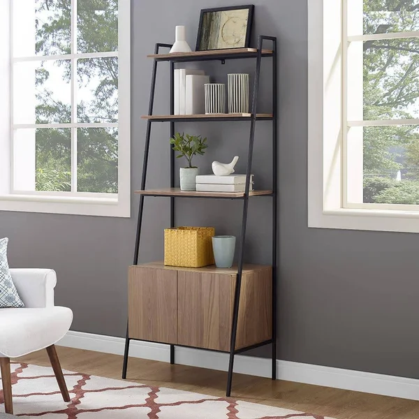 Walker Edison 72x22 Metal & Wood Ladder Storage - Mocha