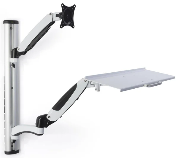 Displays2go Monitor Desk Mount Stands, Aluminum, Adjustable Height Silver (vmsswwma27)