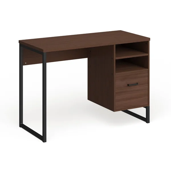 Lancaster Home Rustic Coffee Wood Grain Finish Computer Desk with Metal Frame, Size: Medium, Black