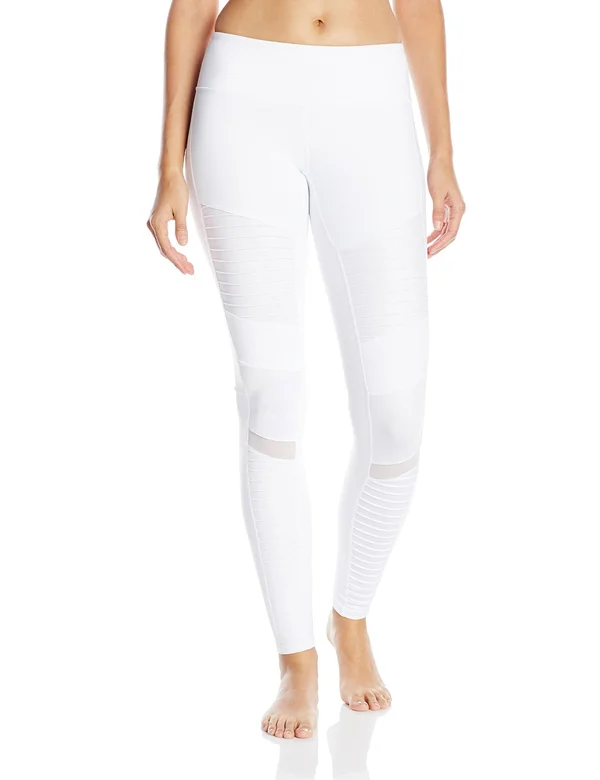 Alo Yoga Athena Moto Yoga Leggings - White/White Glossy - Xxs