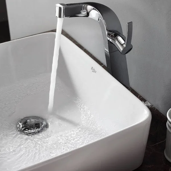 Kraus C-KCV-120-15100CH White Square Ceramic Sink and Typhon Faucet - Chrome