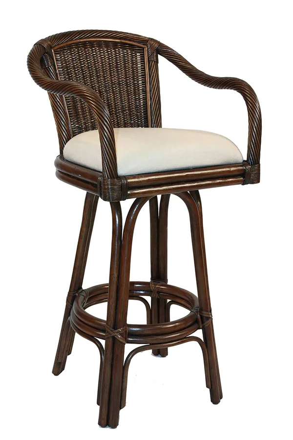 Key West Indoor Swivel Rattan & Wicker 24x22 Counterstool in Antique Finish - Hospitality Rattan Home 102-6101-ATQ-C/SU-717