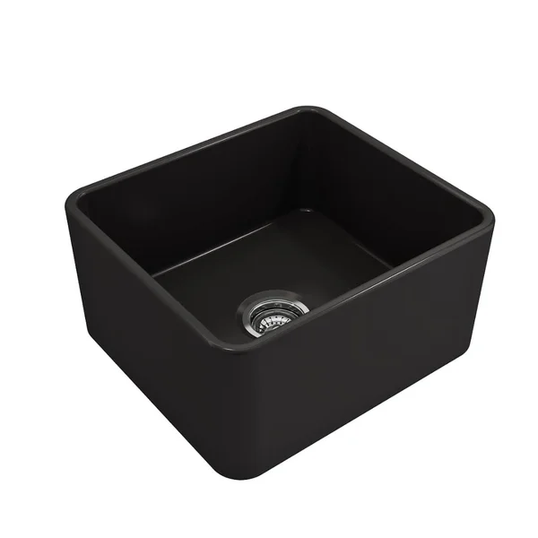 BOCCHI Classico 20x22 Farmhouse Apron Front Fireclay Single Bowl Kitchen Sink - Matte Black