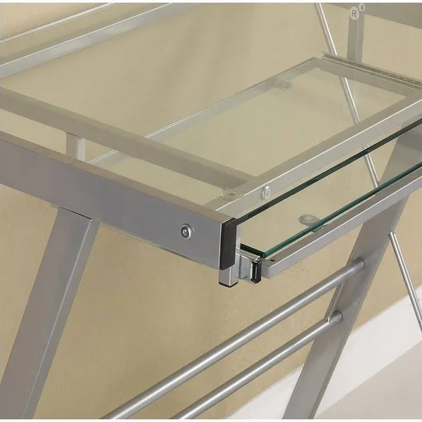 Pemberly Row L Shaped Glass Top Computer Desk in Silver