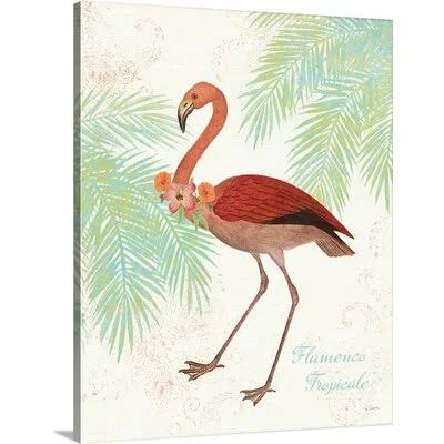 &Flamingo Tropicale II& by Sue Schlabach Painting Print Great Big Canvas Format: Canvas, Size: 48x22 H x 38x22 W x 1.5x22 D