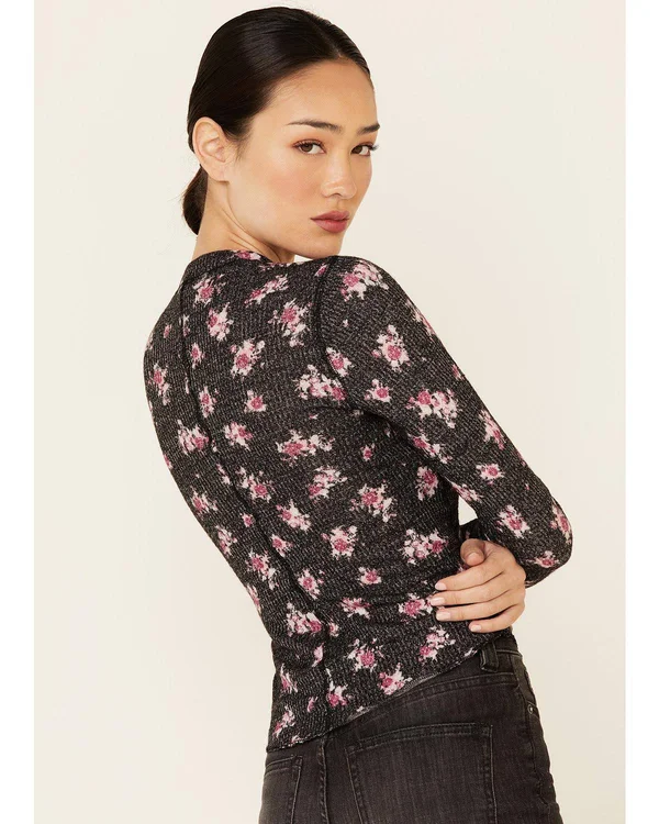 Free People One of The Girls Henley - Black X-Large, Women's