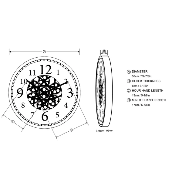 Glitzhome 22.83x22D Morden Oversized Metal Wall Clock with Moving Gears - Black