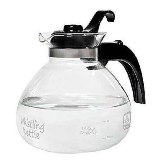 Medelco 12-Cup Glass Stovetop Whistling Kettle - New