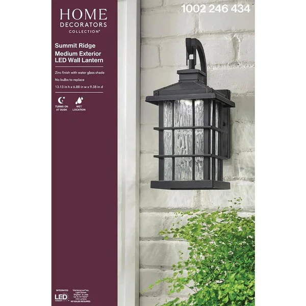 Home Decorators Collection LED Wall Lantern Summit Ridge Collection Zinc Outdoor Integrated Dusk-to-Dawn