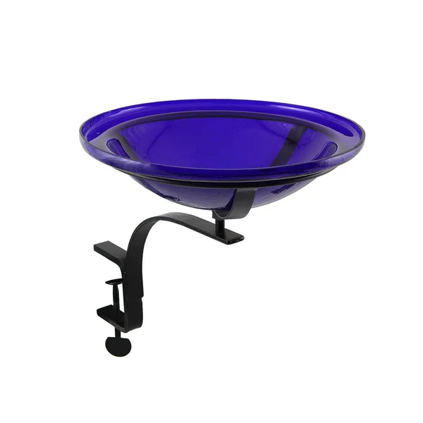 12'' Cobalt Blue Crackle Birdbath with Rail Mount Bracket