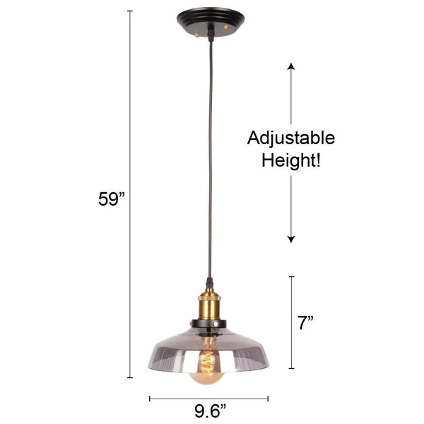 Pendant Light Wide Dome Glass Shade for Over The Counter - Charcoal