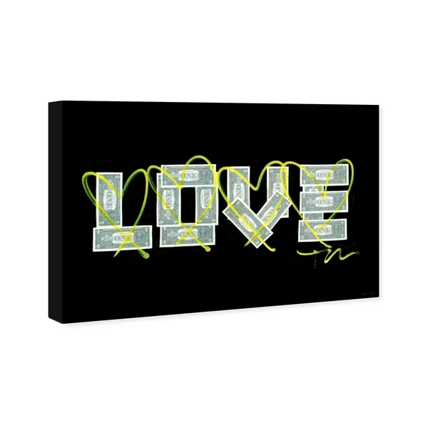 Oliver Gal 'Dollar Love' Typography and Quotes Wall Art Canvas Print - Green - Black (24 x 16)