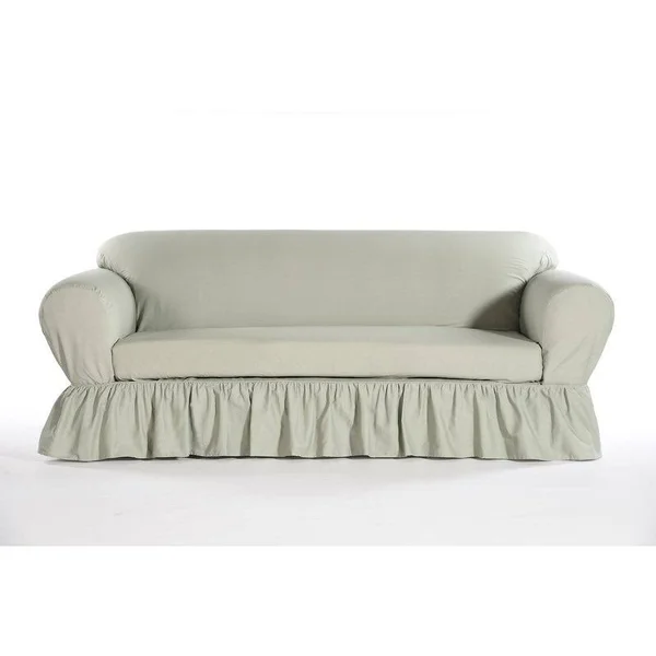 Classic Slipcovers Shabby Sofa Skirted Box Cushion Slipcover, White