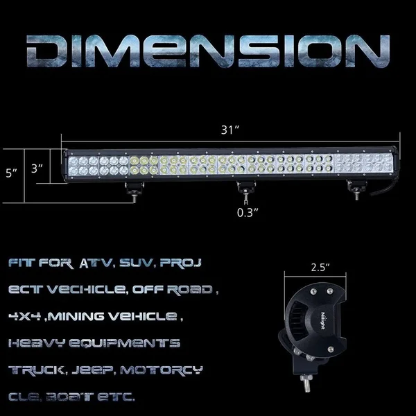 Nilight 31x22 198W LED Light Bar Flood Spot Combo Off Road Work Light Driving Fog Lights for SUV Boat 4x4 Jeep Lamp, 2 Years Warr