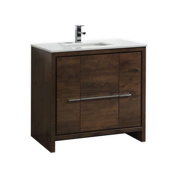KubeBath - Dolce 36x22 Rose Wood Modern Bathroom Vanity with White Quartz Counter-Top