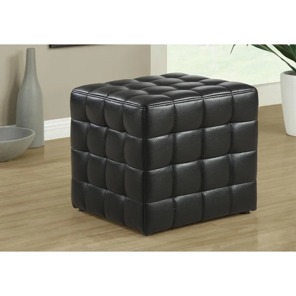 Monarch Specialties Black Leather-Look Fabric Ottoman - Medium
