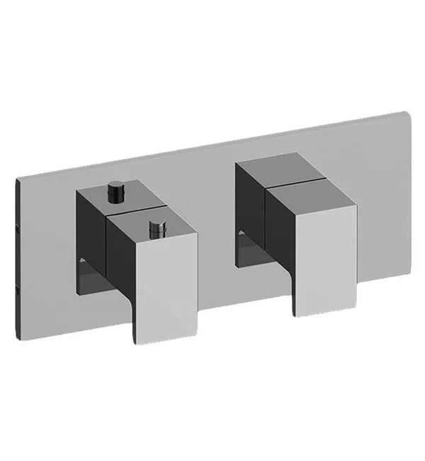 Graff M-Series 9 3/4x22 Two Hole Horizontal Thermostatic Valve Square Trim Plate with Solar Handle in Satin Nickel - SKU: G-8048H