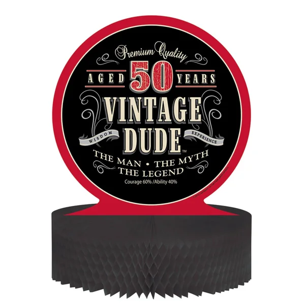 Club Pack 12 Black and Red Vintage Dude 50 Years Honeycomb Party Centerpiece 11.5x22