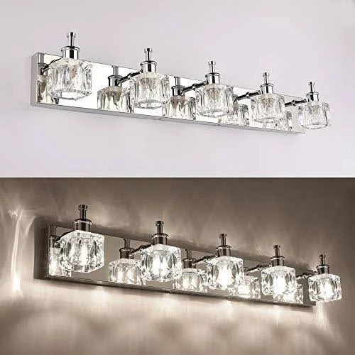 PRESDE Bathroom Vanity Light Fixtures Over Mirror Modern LED 5 Lights Glass Shade