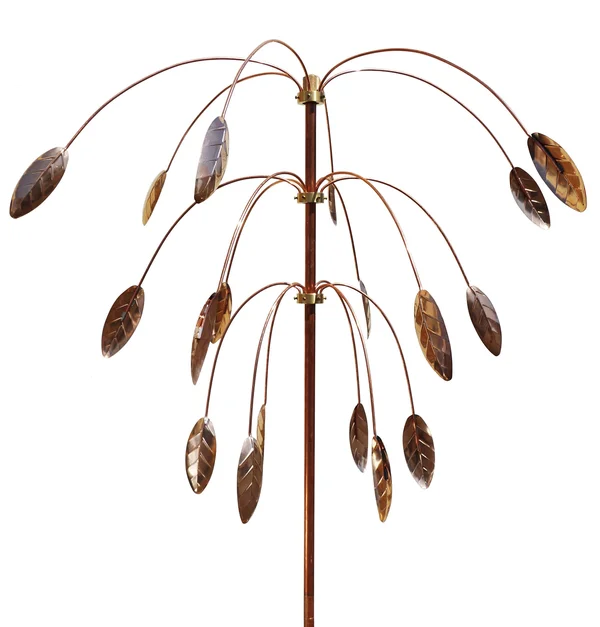 Stanwood Wind Sculpture Kinetic Copper Triple Spinner Falling Foliage